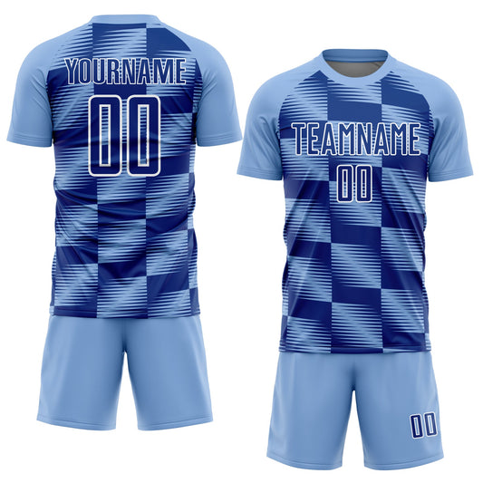 Custom Light Blue Royal-White Lines Sublimation Soccer Uniform Jersey - Sky-Custom