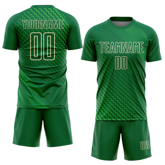 Custom Kelly Green City Cream Geometric Shapes Sublimation Soccer Uniform Jersey - Sky-Custom