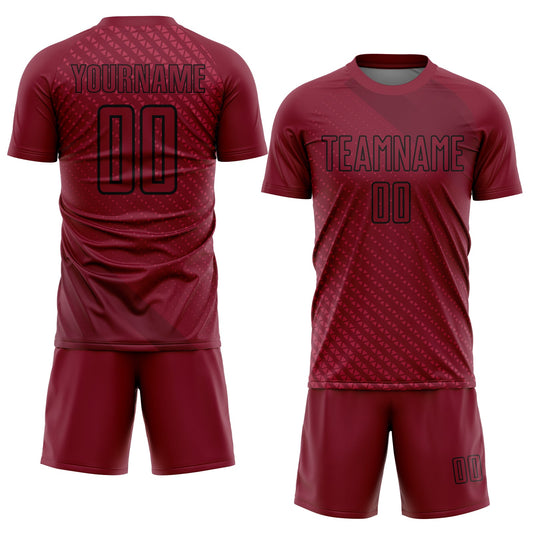 Custom Crimson Black Geometric Shapes Sublimation Soccer Uniform Jersey - Sky-Custom
