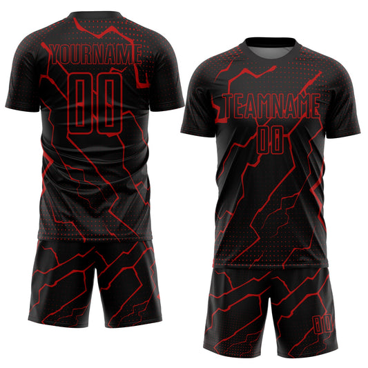 Custom Black Red Lightning Sublimation Soccer Uniform Jersey - Sky-Custom