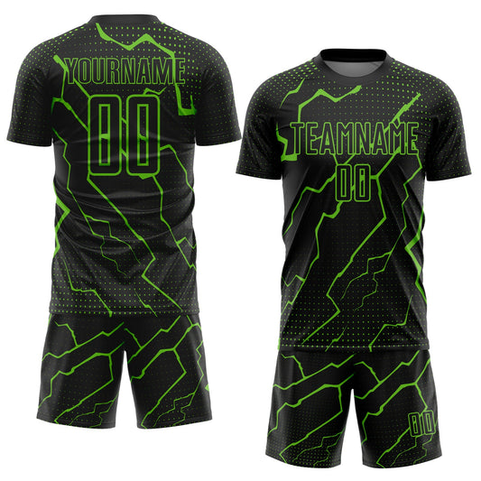 Custom Black Aurora Green Lightning Sublimation Soccer Uniform Jersey - Sky-Custom