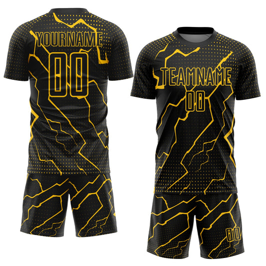 Custom Black Yellow Lightning Sublimation Soccer Uniform Jersey - Sky-Custom