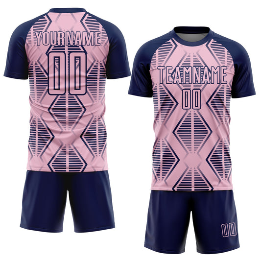 Custom Light Pink Navy Geometric Shapes Sublimation Soccer Uniform Jersey - Sky-Custom