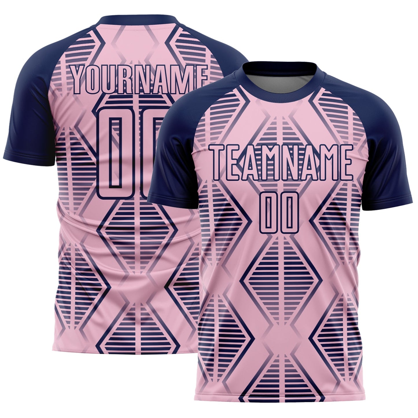 Custom Light Pink Navy Geometric Shapes Sublimation Soccer Uniform Jersey - Sky-Custom