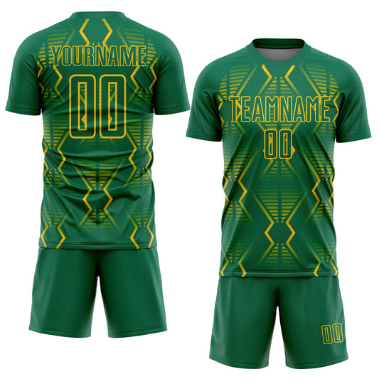 Custom Kelly Green Yellow Geometric Shapes Sublimation Soccer Uniform Jersey - Sky-Custom