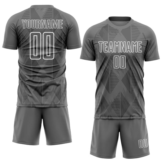 Custom Gray White Geometric Shapes Sublimation Soccer Uniform Jersey - Sky-Custom