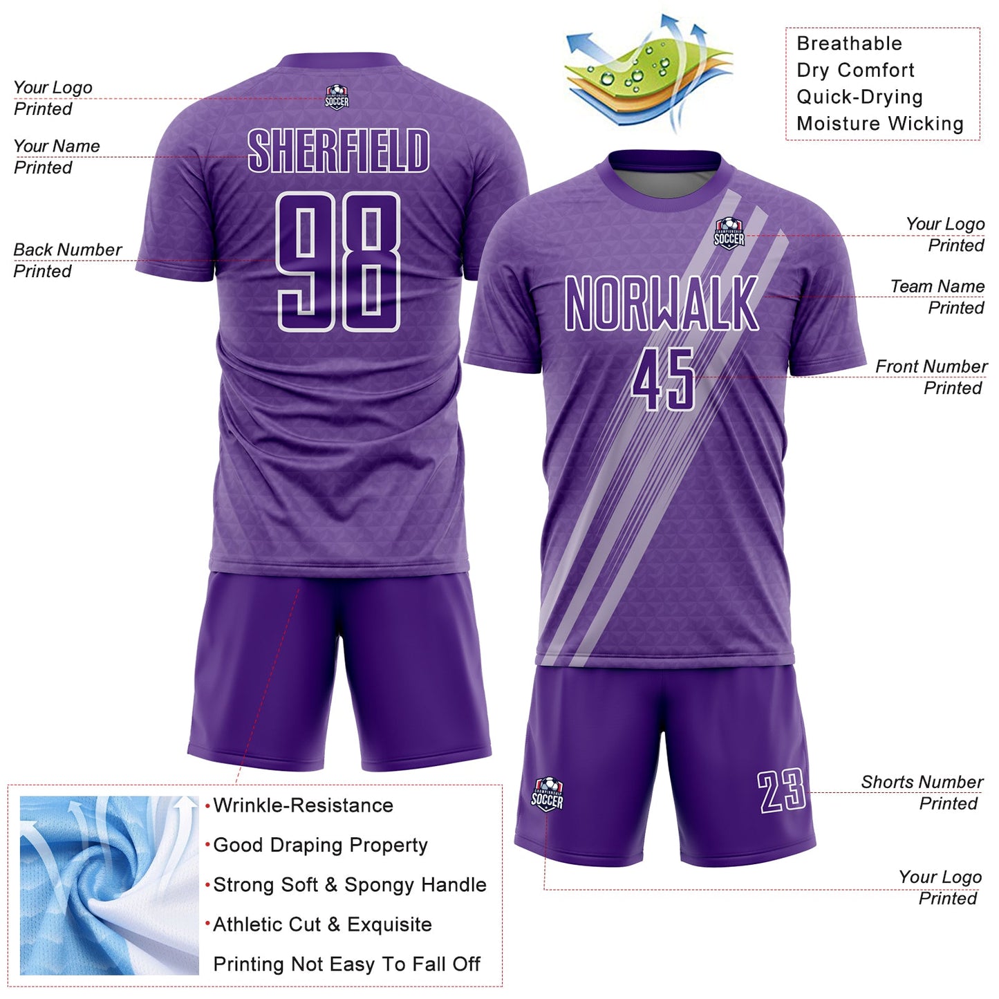 Custom Purple White Diagonal Lines Sublimation Soccer Uniform Jersey - Sky-Custom