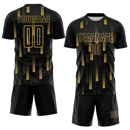 Custom Black Old Gold Geometric Shapes Sublimation Soccer Uniform Jersey - Sky-Custom