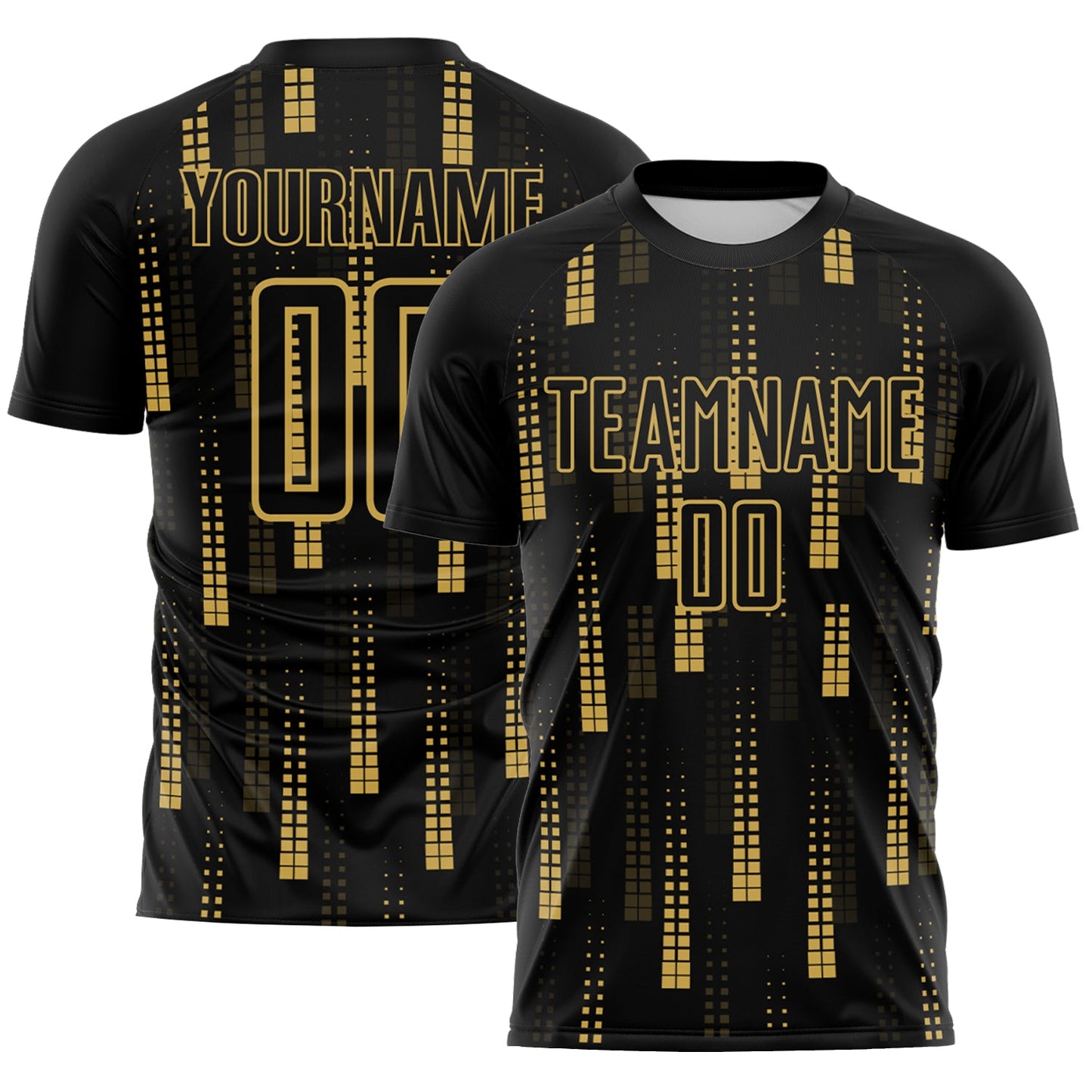 Custom Black Old Gold Geometric Shapes Sublimation Soccer Uniform Jersey - Sky-Custom