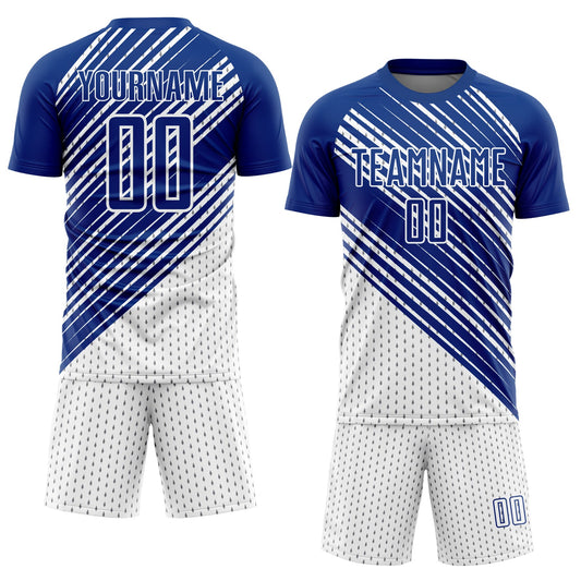Custom Royal White Diagonal Lines Sublimation Soccer Uniform Jersey - Sky-Custom