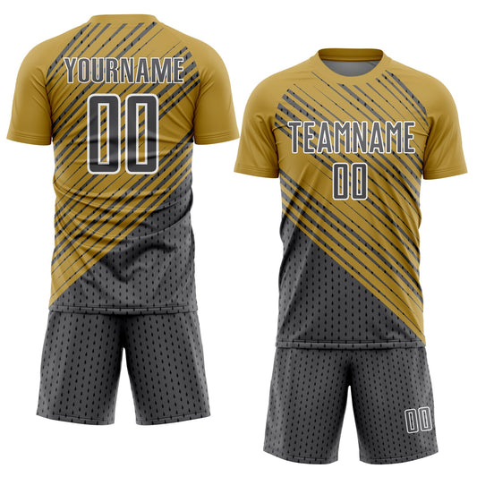 Custom Old Gold Steel Gray White Diagonal Lines Sublimation Soccer Uniform Jersey - Sky-Custom