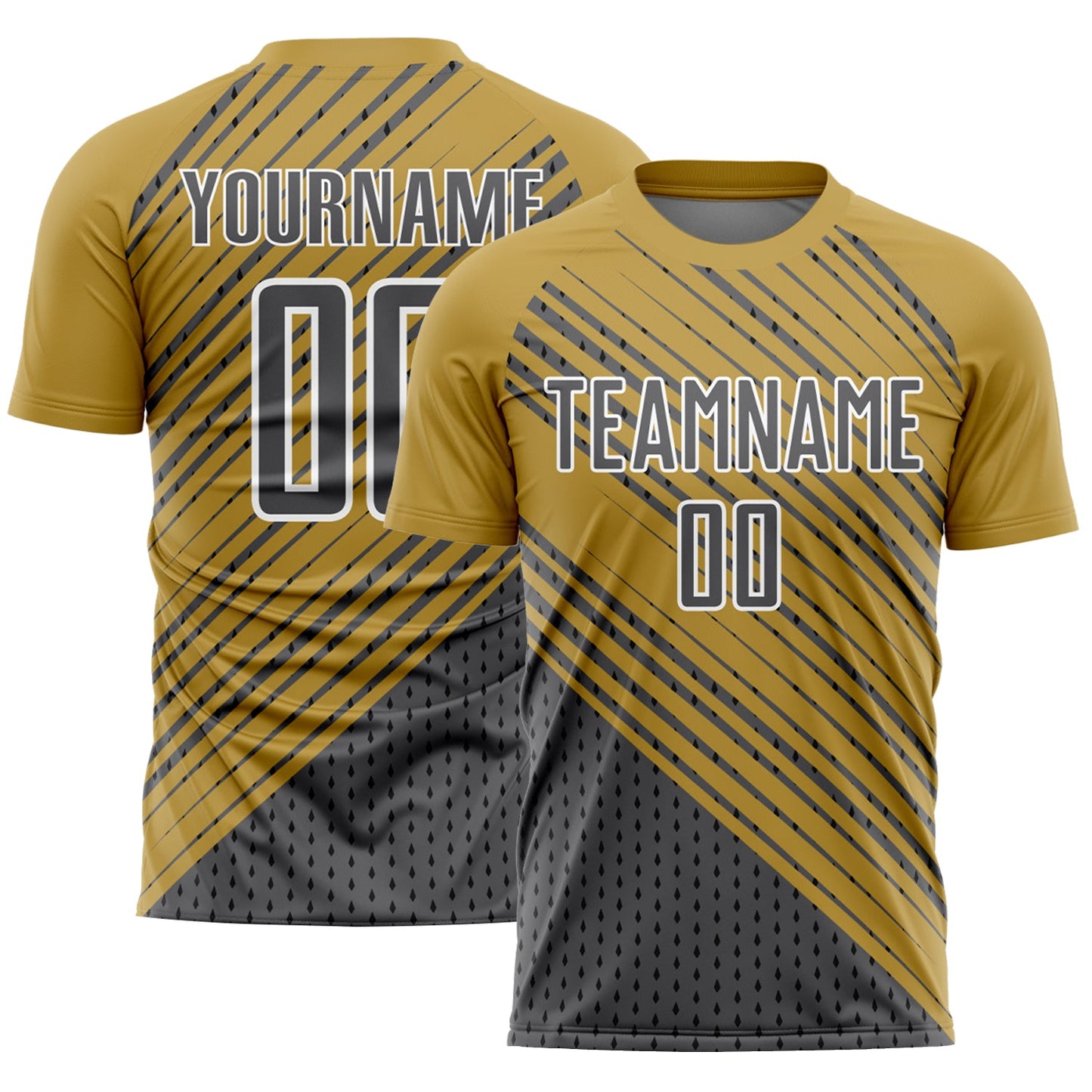 Custom Old Gold Steel Gray White Diagonal Lines Sublimation Soccer Uniform Jersey - Sky-Custom