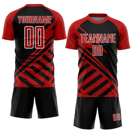 Custom Black Red-White Lines Sublimation Soccer Uniform Jersey - Sky-Custom