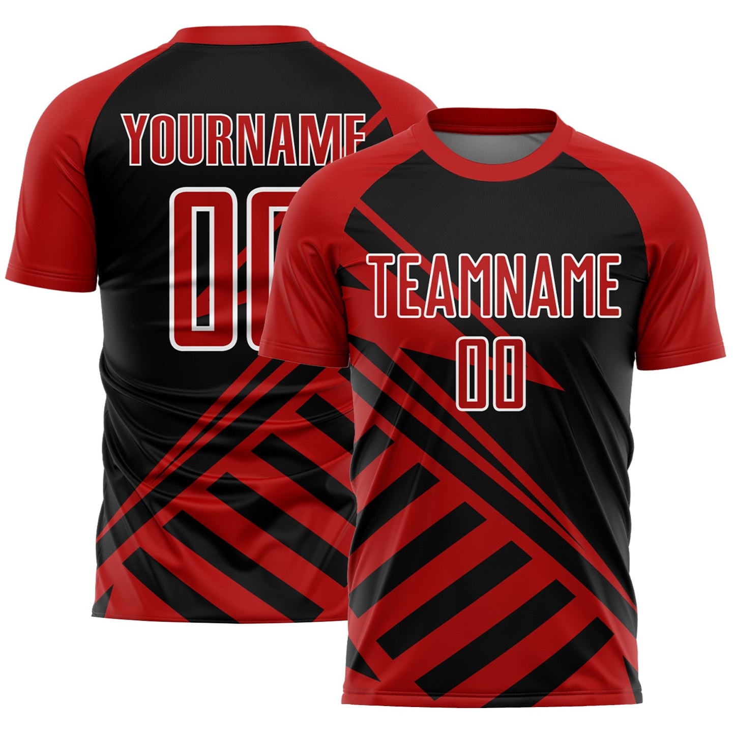 Custom Black Red-White Lines Sublimation Soccer Uniform Jersey - Sky-Custom