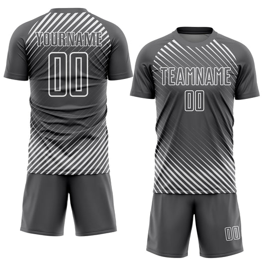 Custom Steel Gray White Diagonal Lines Sublimation Soccer Uniform Jersey - Sky-Custom