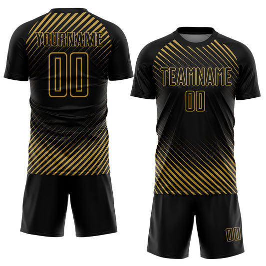 Custom Black Old Gold Diagonal Lines Sublimation Soccer Uniform Jersey - Sky-Custom