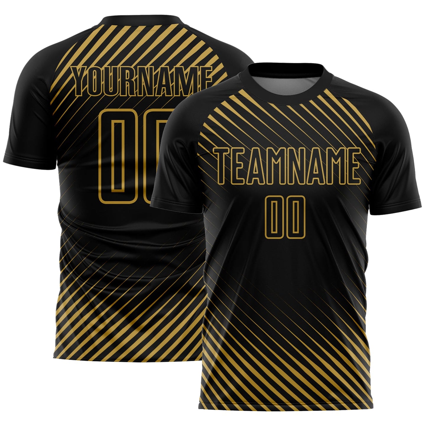 Custom Black Old Gold Diagonal Lines Sublimation Soccer Uniform Jersey - Sky-Custom