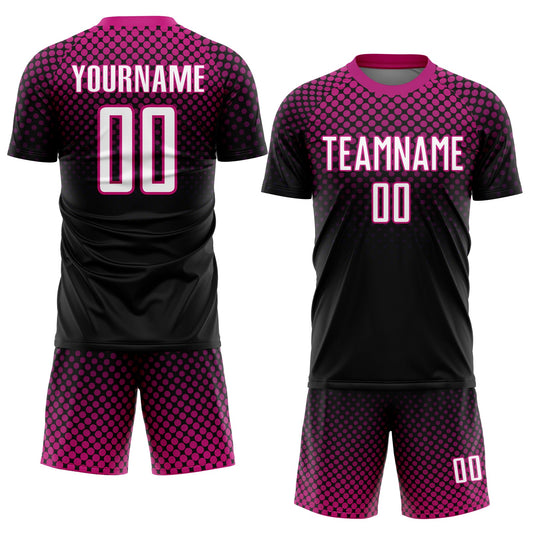 Custom Black White-Deep Pink Halftone Dots Sublimation Soccer Uniform Jersey - Sky-Custom