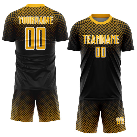 Custom Black Gold-White Halftone Dots Sublimation Soccer Uniform Jersey - Sky-Custom
