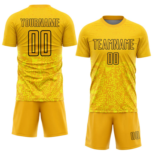 Custom Gold Black Geometric Shapes Sublimation Soccer Uniform Jersey - Sky-Custom