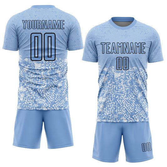 Custom Light Blue Black Geometric Shapes Sublimation Soccer Uniform Jersey - Sky-Custom