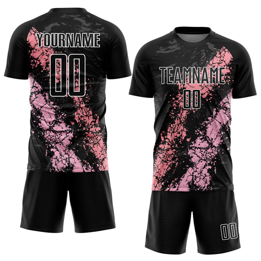Custom Black Light Pink-Medium Pink Dripping Splatter Art Sublimation Soccer Uniform Jersey - Sky-Custom