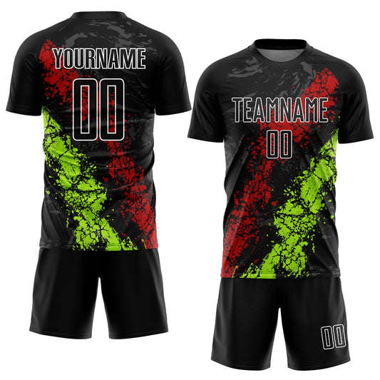 Custom Black Red-Neon Green Dripping Splatter Art Sublimation Soccer Uniform Jersey - Sky-Custom