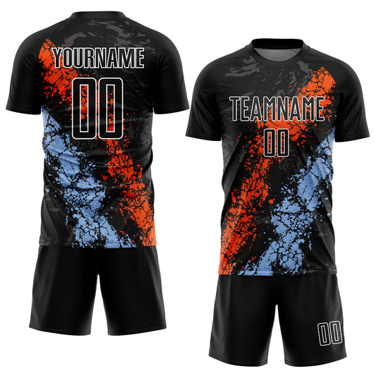 Custom Black Orange-Light Blue Dripping Splatter Art Sublimation Soccer Uniform Jersey - Sky-Custom