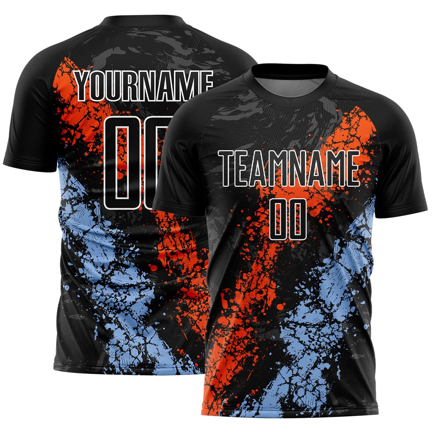 Custom Black Orange-Light Blue Dripping Splatter Art Sublimation Soccer Uniform Jersey - Sky-Custom