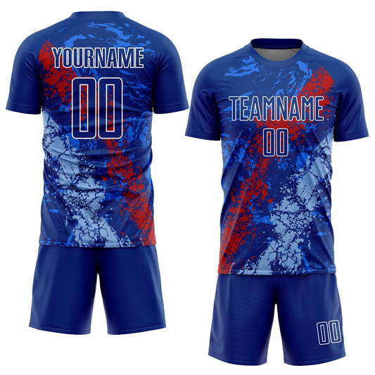 Custom Royal Red-Light Blue Dripping Splatter Art Sublimation Soccer Uniform Jersey - Sky-Custom