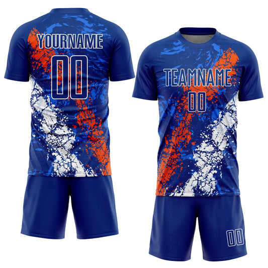 Custom Royal Orange-White Dripping Splatter Art Sublimation Soccer Uniform Jersey - Sky-Custom