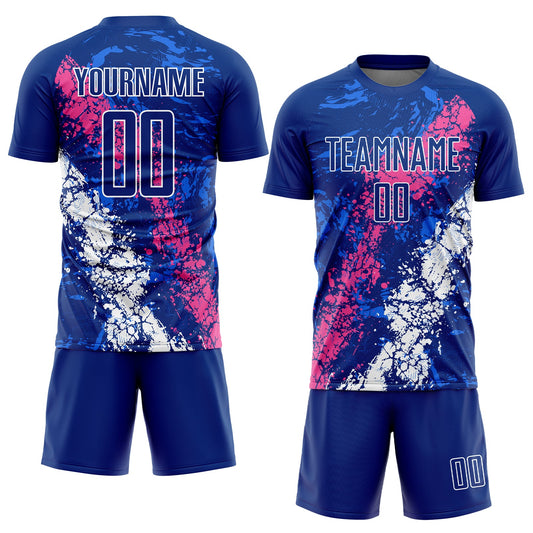 Custom Royal Pink-White Dripping Splatter Art Sublimation Soccer Uniform Jersey - Sky-Custom