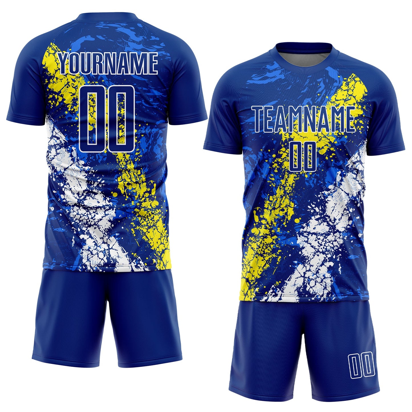 Custom Royal Light Yellow-White Dripping Splatter Art Sublimation Soccer Uniform Jersey - Sky-Custom