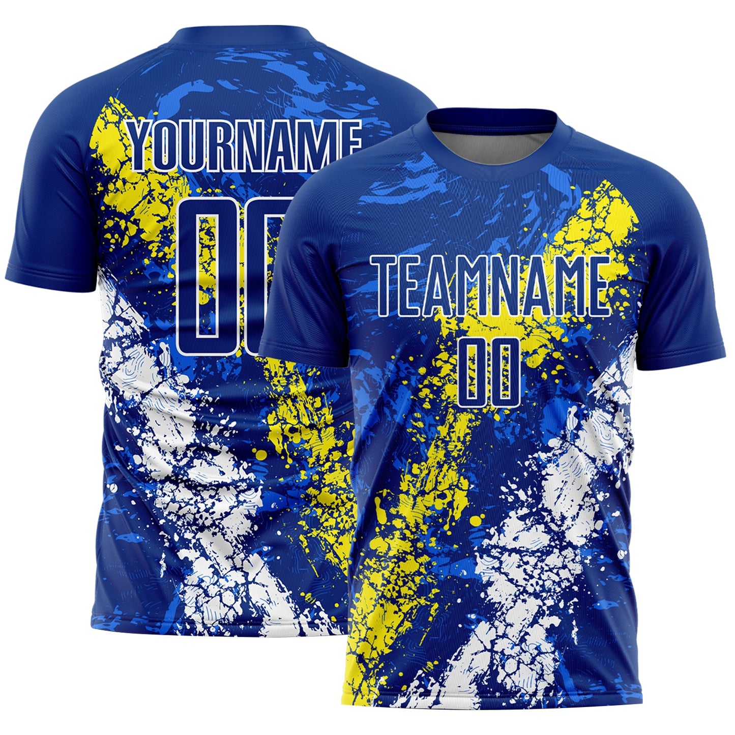 Custom Royal Light Yellow-White Dripping Splatter Art Sublimation Soccer Uniform Jersey - Sky-Custom