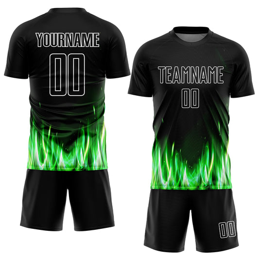 Custom Black White Flame Sublimation Soccer Uniform Jersey - Sky-Custom