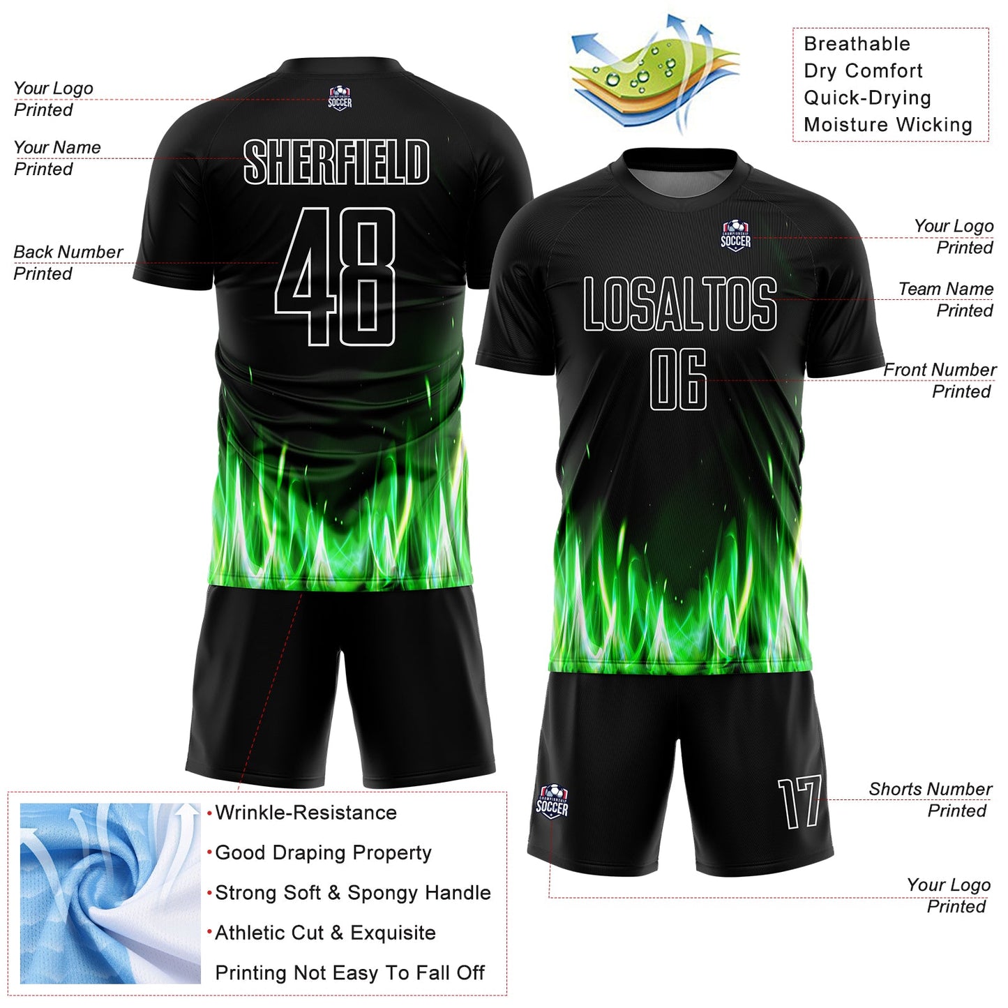 Custom Black White Flame Sublimation Soccer Uniform Jersey - Sky-Custom