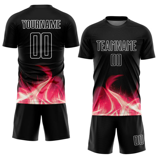 Custom Black White Flame Sublimation Soccer Uniform Jersey - Sky-Custom