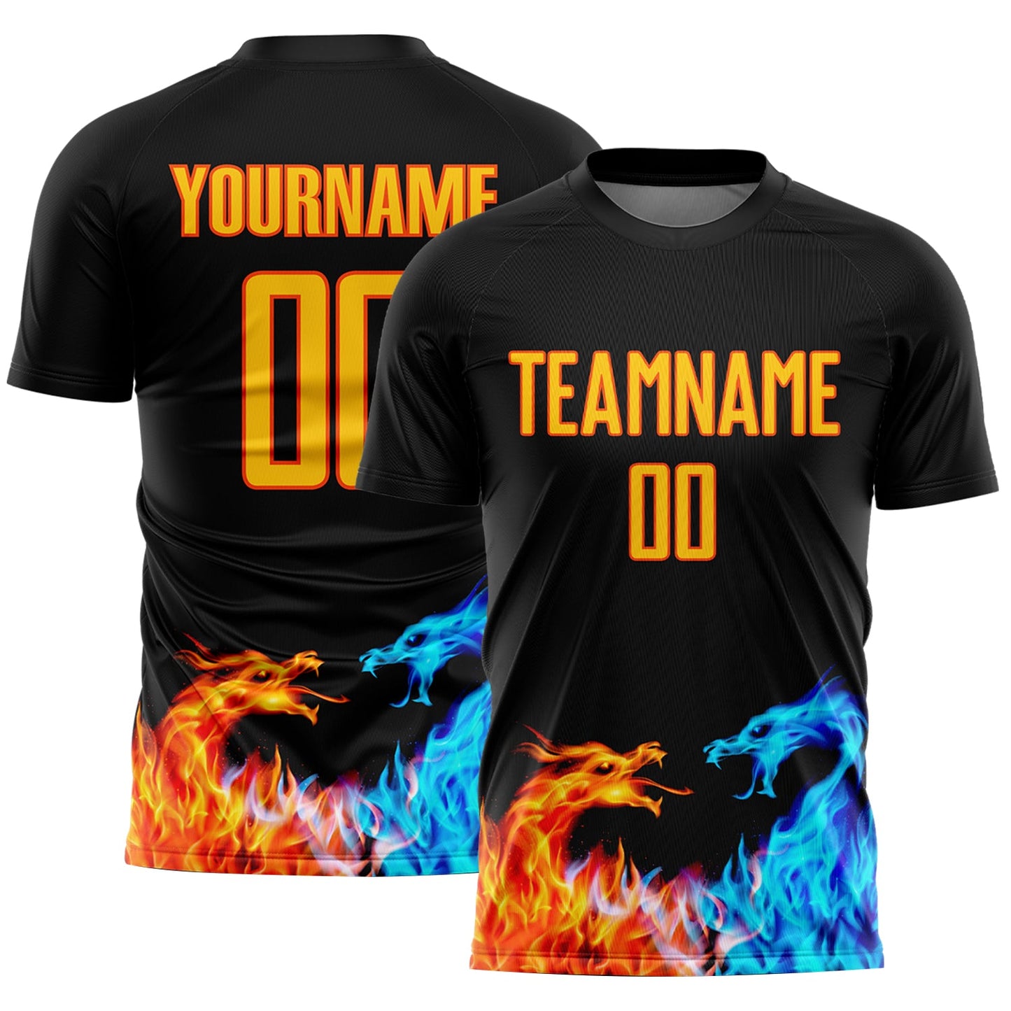 Custom Black Yellow-Orange Dragon Flame Sublimation Soccer Uniform Jersey - Sky-Custom