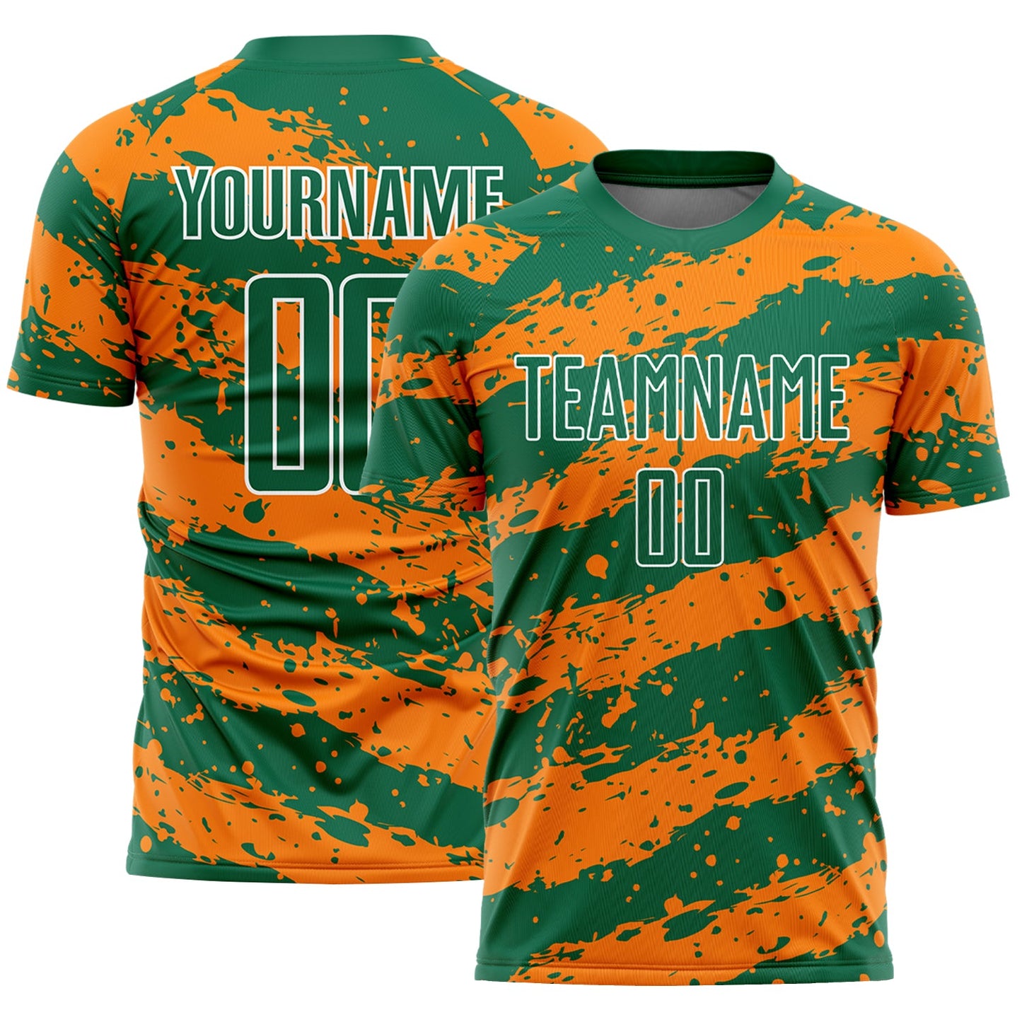 Custom Kelly Green Bay Orange-White Splash Sublimation Soccer Uniform Jersey - Sky-Custom