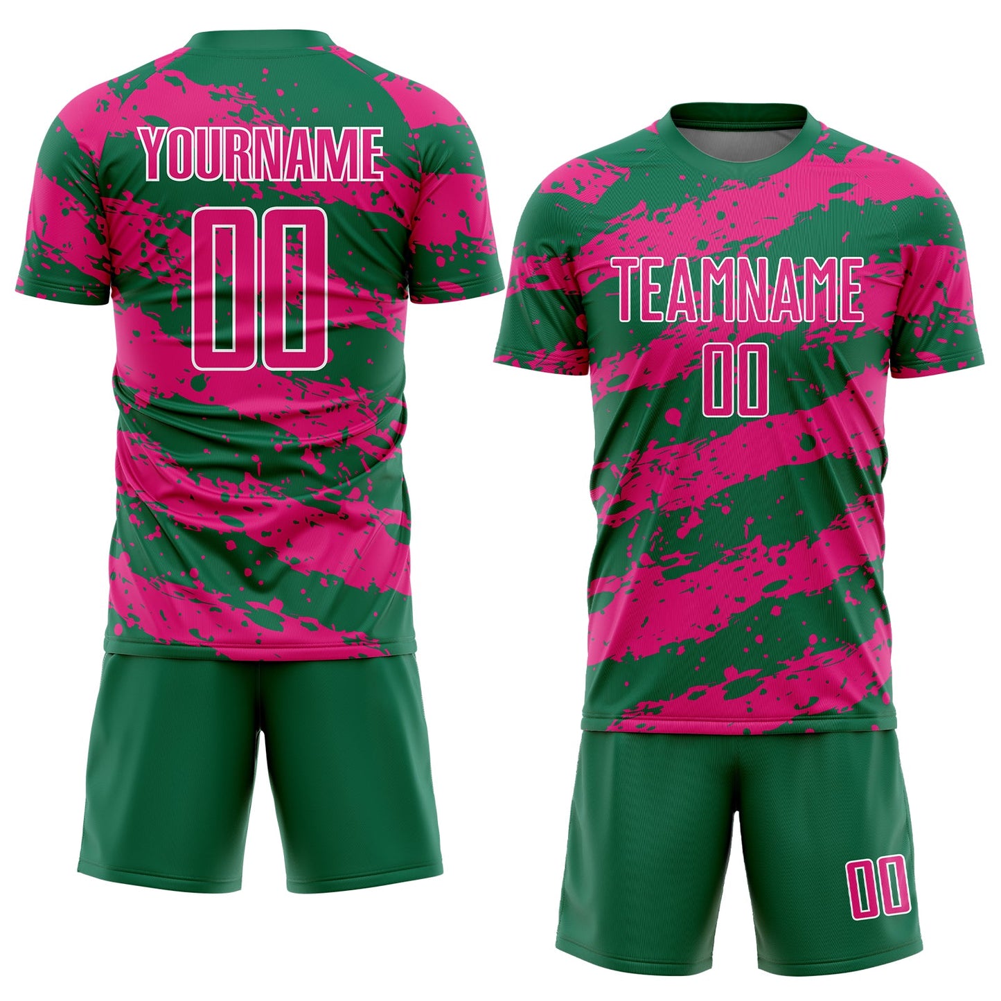 Custom Kelly Green Hot Pink-White Splash Sublimation Soccer Uniform Jersey - Sky-Custom