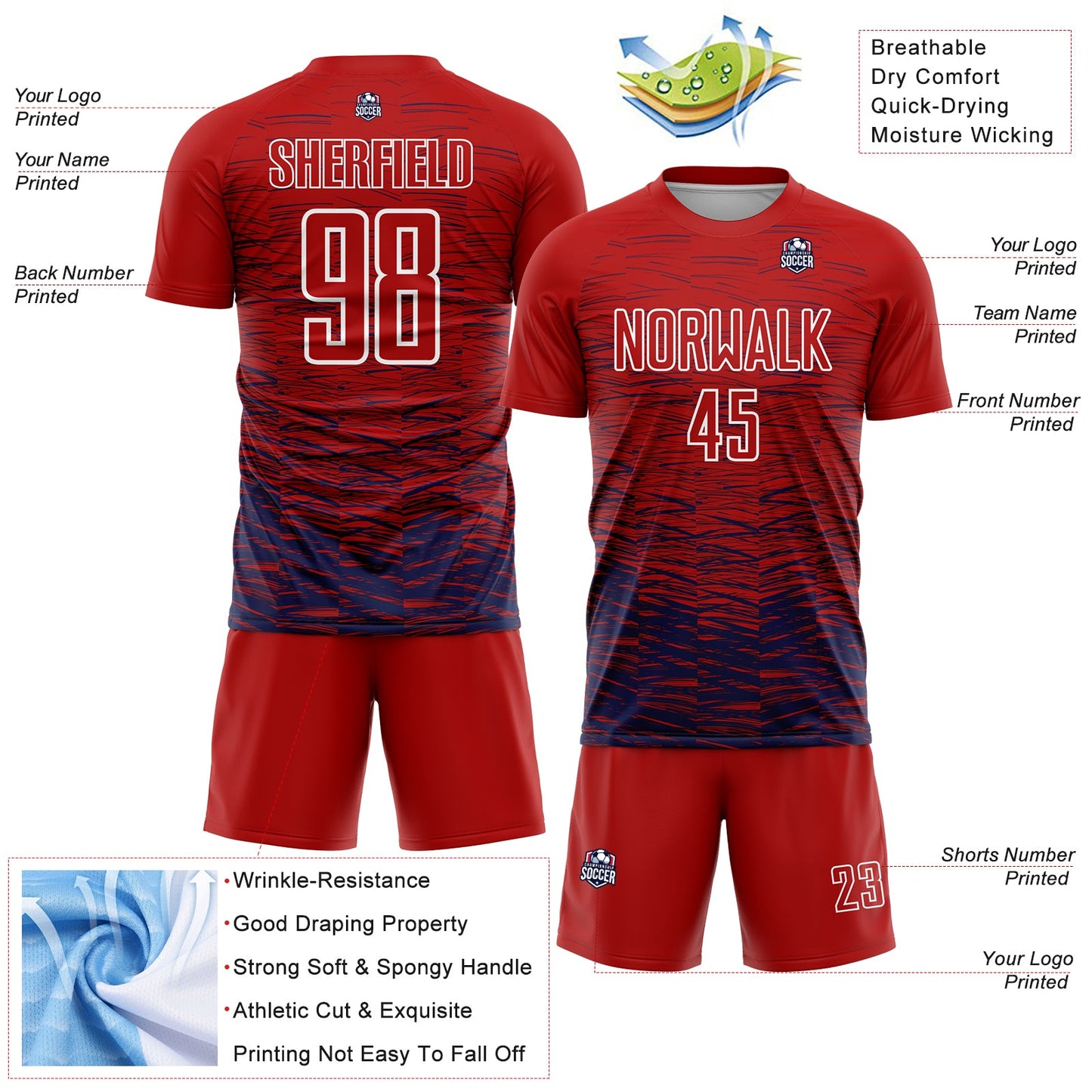 Custom Red Navy-White Line Sublimation Soccer Uniform Jersey - Sky-Custom