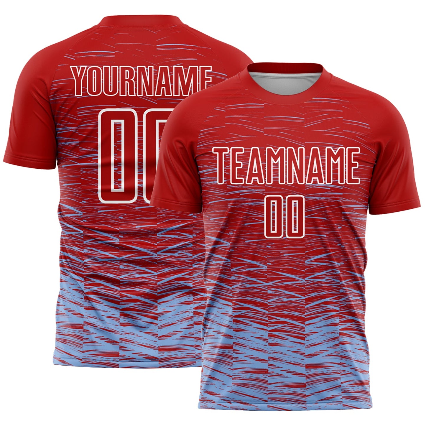 Custom Red Light Blue-White Line Sublimation Soccer Uniform Jersey - Sky-Custom