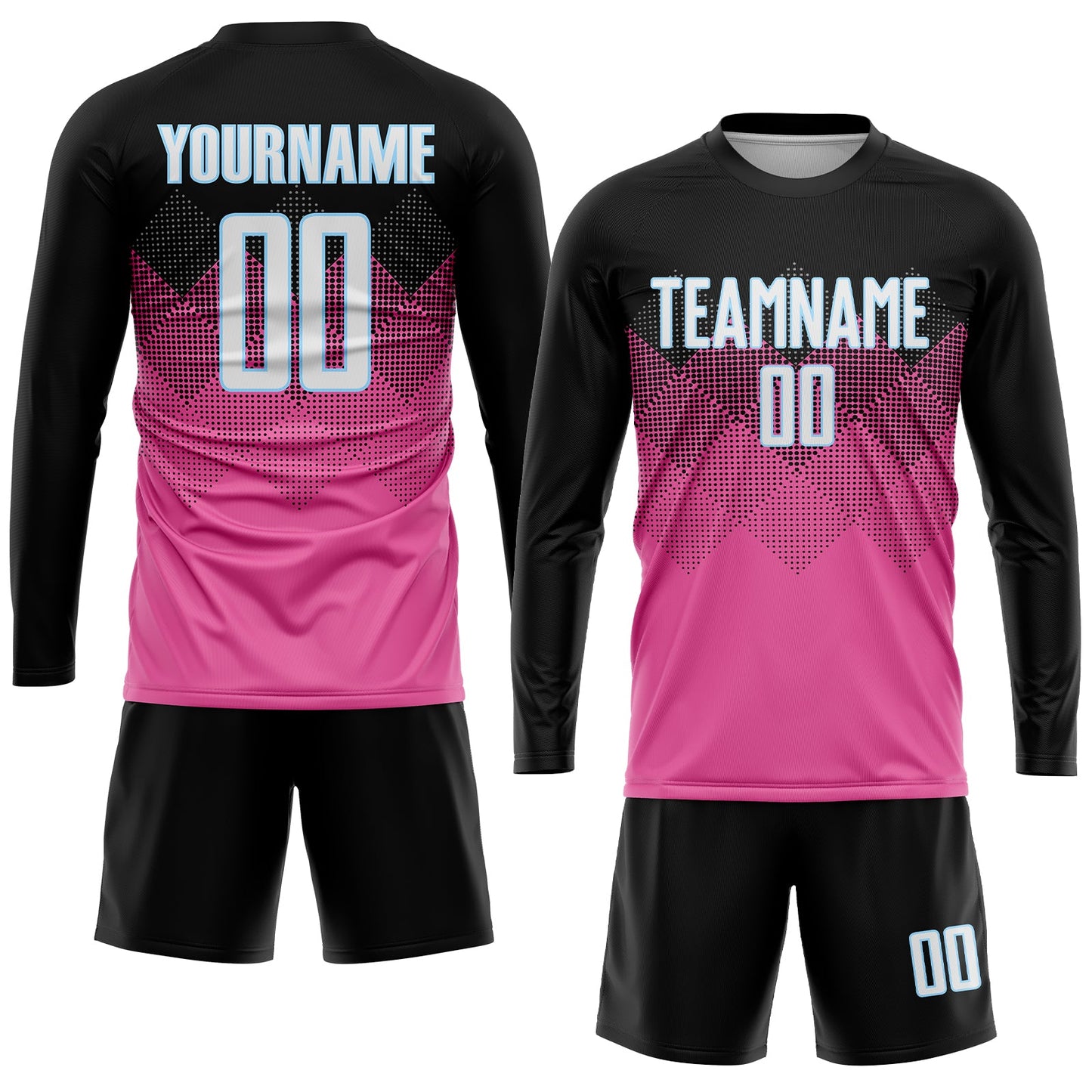 Custom Pink Black-LIght Blue Gradient Square Shape Sublimation Soccer Uniform Jersey - Sky-Custom
