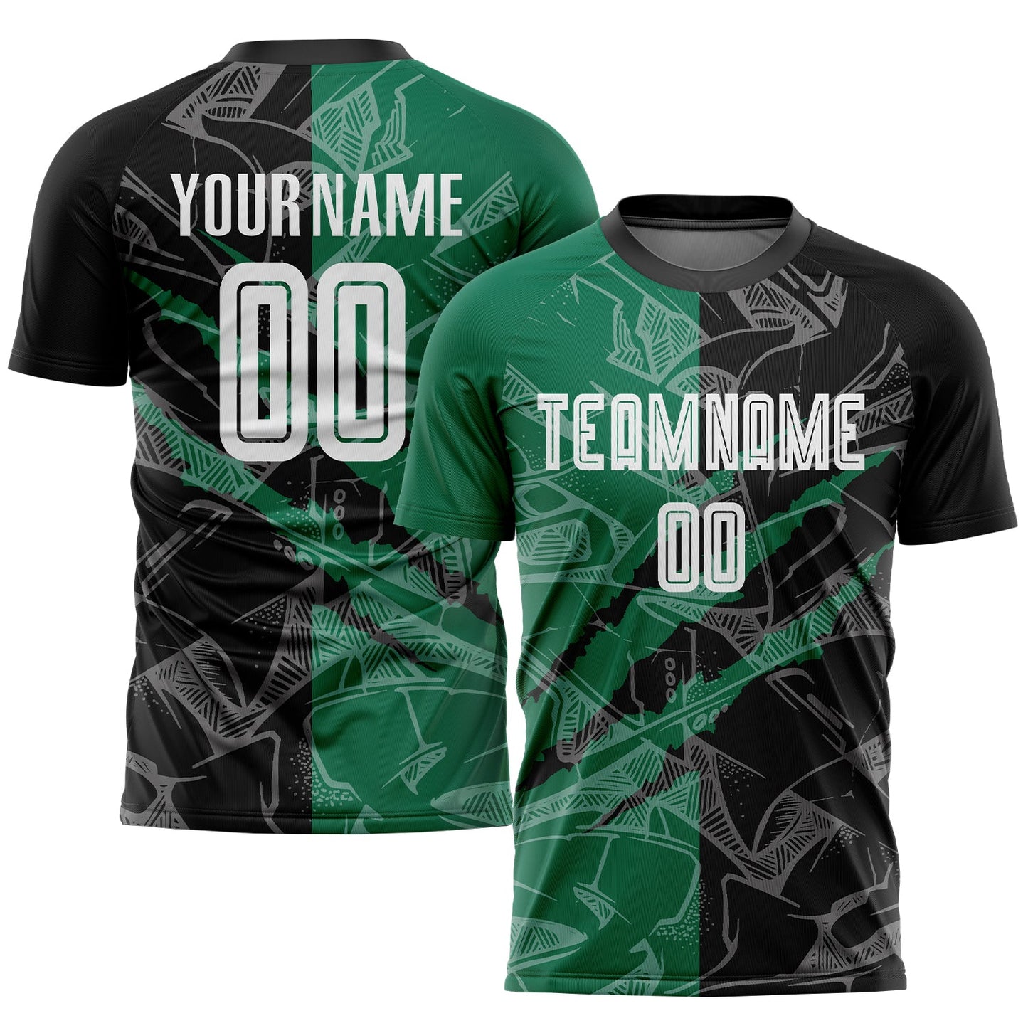 Custom Graffiti Pattern Black-Kelly Green Scratch Sublimation Soccer Uniform Jersey - Sky-Custom