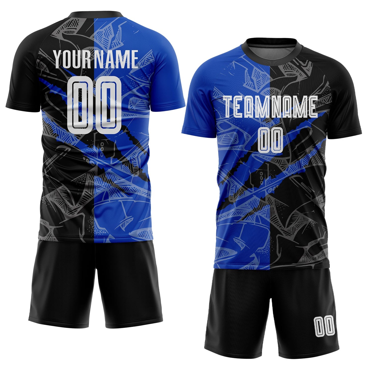 Custom Graffiti Pattern Black-Thunder Blue Scratch Sublimation Soccer Uniform Jersey - Sky-Custom