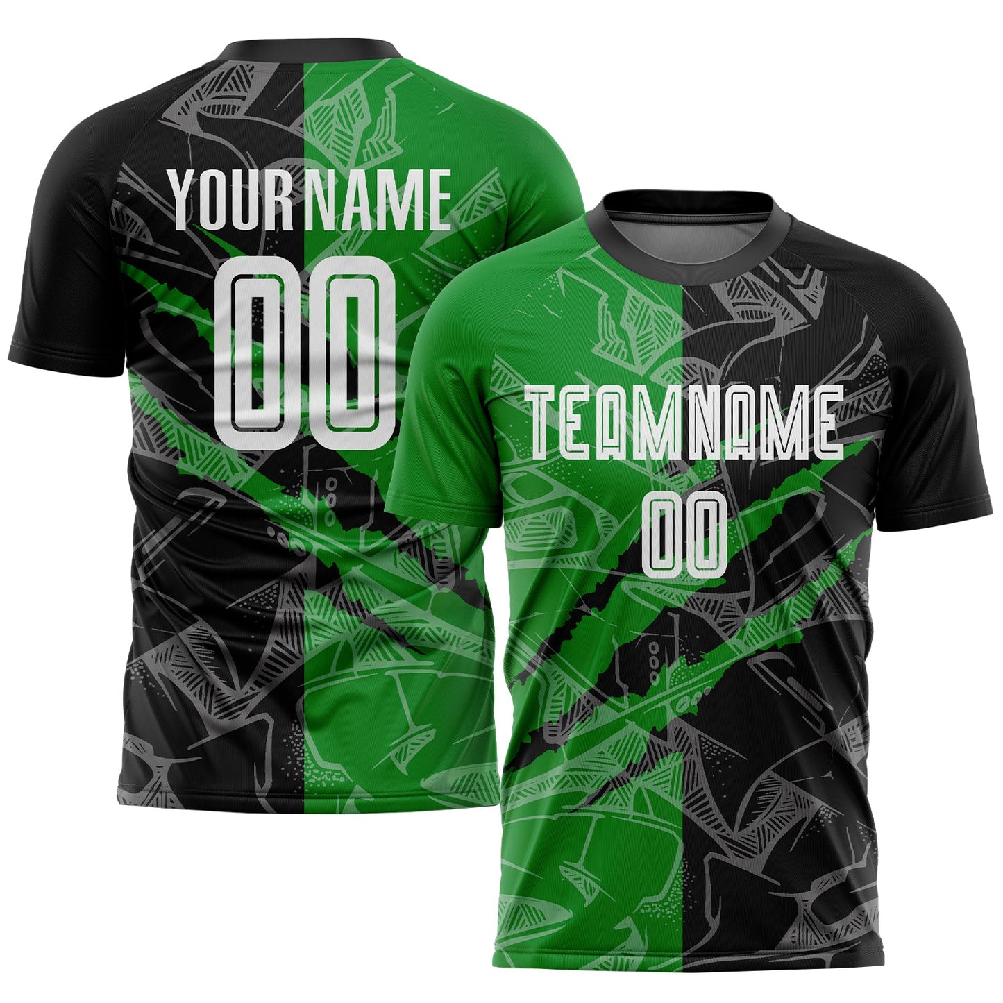 Custom Graffiti Pattern Black-Grass Green Scratch Sublimation Soccer Uniform Jersey - Sky-Custom