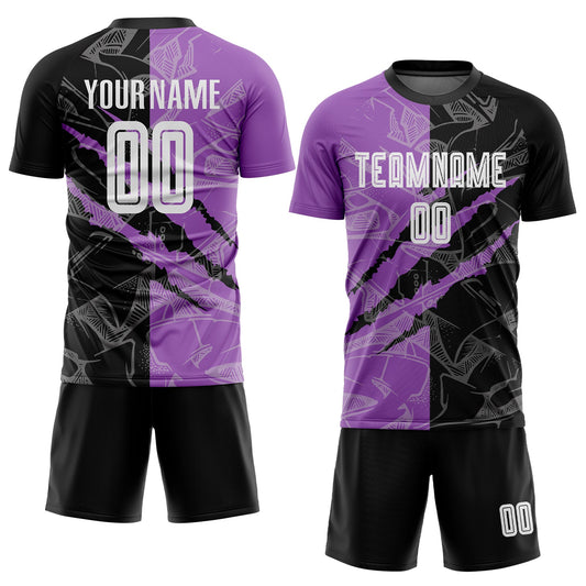 Custom Graffiti Pattern Black-Medium Purple Scratch Sublimation Soccer Uniform Jersey - Sky-Custom