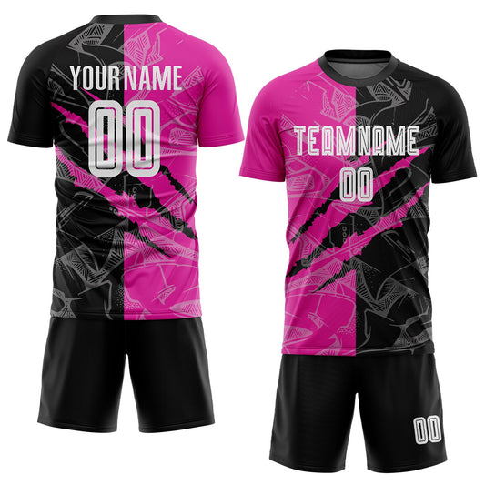 Custom Graffiti Pattern Black-Deep Pink Scratch Sublimation Soccer Uniform Jersey - Sky-Custom