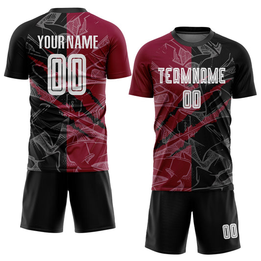 Custom Graffiti Pattern Black-Maroon Scratch Sublimation Soccer Uniform Jersey - Sky-Custom
