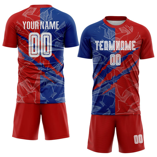 Custom Graffiti Pattern Red-Royal USA Scratch Sublimation Soccer Uniform Jersey - Sky-Custom